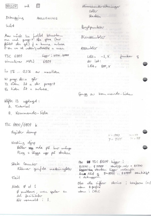 Häfte 13: Håkan’s 6809 debug notes