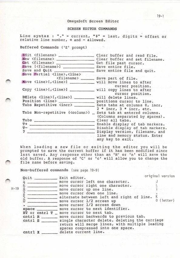 Häfte 19: Screen editor commands